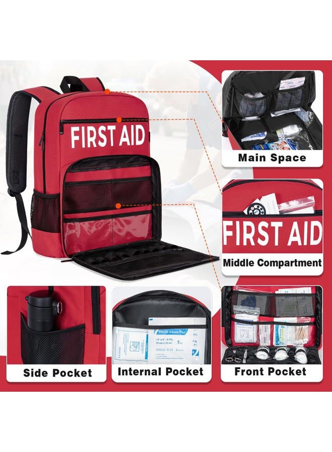 IBVIVIC First Aid Backpack Bag, Empty Emergency Medical Bag with Multi-Pockets for Outdoor Travel Camping, Bag Only (Red) - Image 3