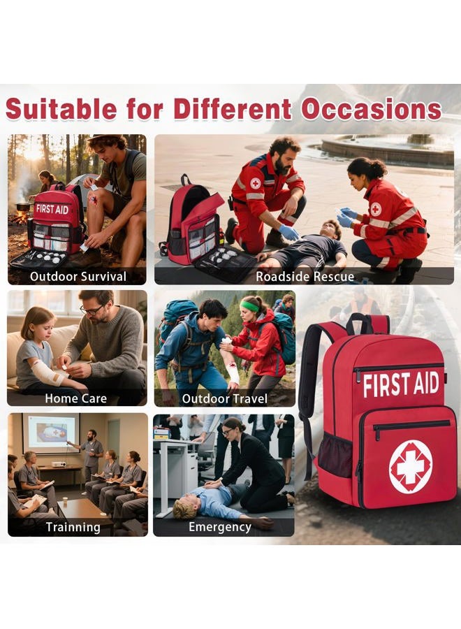 IBVIVIC First Aid Backpack Bag, Empty Emergency Medical Bag with Multi-Pockets for Outdoor Travel Camping, Bag Only (Red) - Image 4