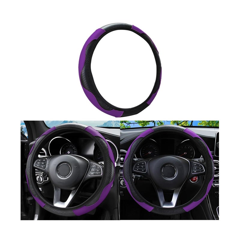 Car Steering Wheel Cover Universal Microfiber PU Leather Elastic 15 inch Stitching Color AntiSlip Steering Wheel Protector Car Interior Protection Accessories for Men Women BlackPurple