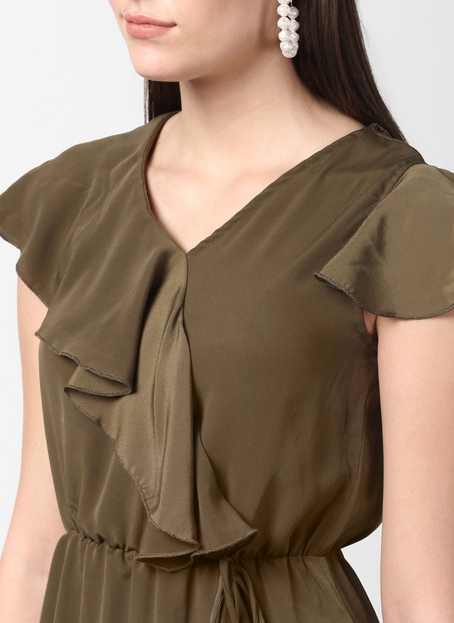 StyleStone فستان ملفوف أخضر زيتوني نسائي من ستايل ستون - Image 2