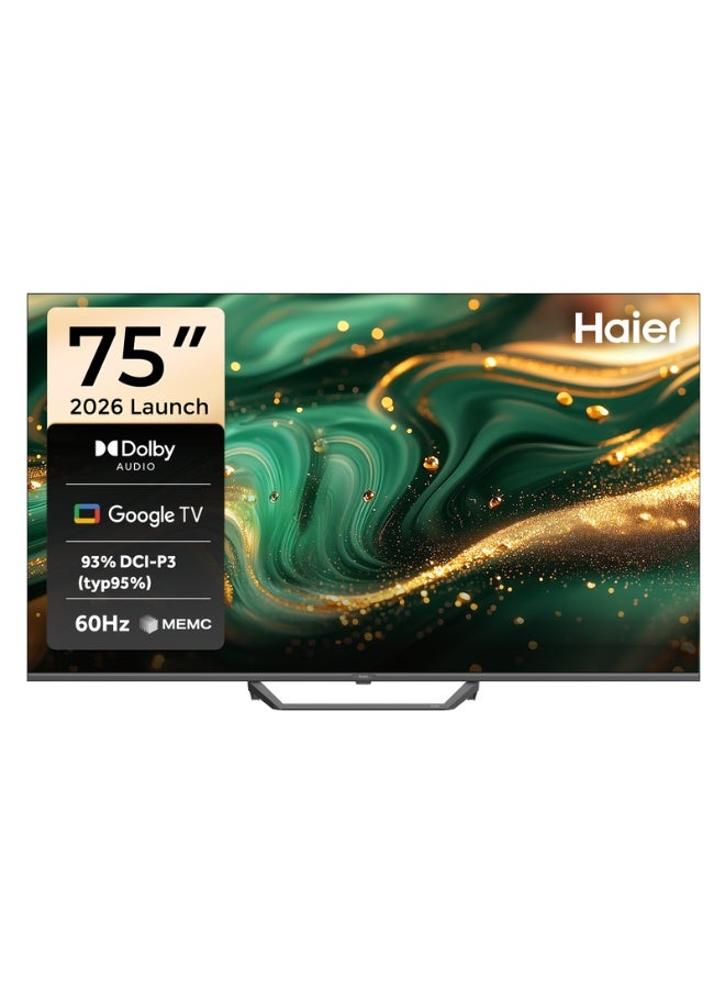 هاير تلفاز ذكي جوجل QLED 4K بحجم 75 بوصة | ألعاب@120 هرتز | صوت دولبي | MEMC/VRR/ALLM | 2+32 جيجابايت RAM/ROM | تحكم صوتي | HDR10 | Chromecast | HDMI 2.1 | تصميم فاخر بدون حواف - H6F - Image 1