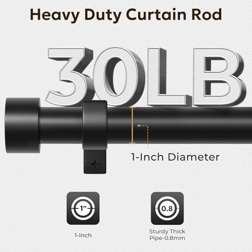 Zeerobee Curtain Rods for Windows 32 to 240, Black Curtain Rod, Adjustable 1 Inch Heavy Duty Outdoor/Indoor Modern Drapery Pole, 32"-240" - Image 3
