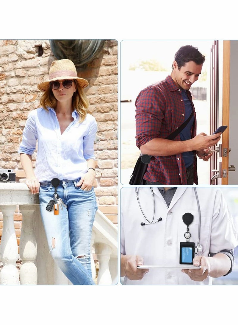 2 Pcs Retractable Keychain, Heavy Duty Carabiner Badge Holder, Tactical ID Badge Reel Clips Holder with 23.6 Inch Steel Retractable Cord for Hanging ID Card Name Key Chain (Black)