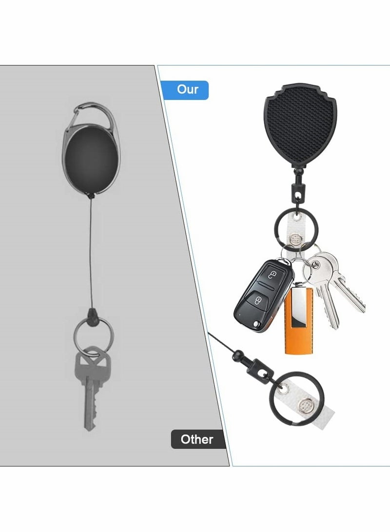 2 Pcs Retractable Keychain, Heavy Duty Carabiner Badge Holder, Tactical ID Badge Reel Clips Holder with 23.6 Inch Steel Retractable Cord for Hanging ID Card Name Key Chain (Black)