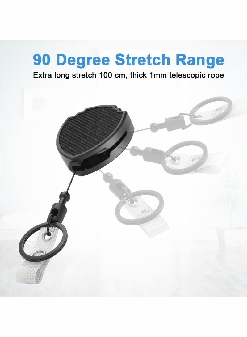 2 Pcs Retractable Keychain, Heavy Duty Carabiner Badge Holder, Tactical ID Badge Reel Clips Holder with 23.6 Inch Steel Retractable Cord for Hanging ID Card Name Key Chain (Black)