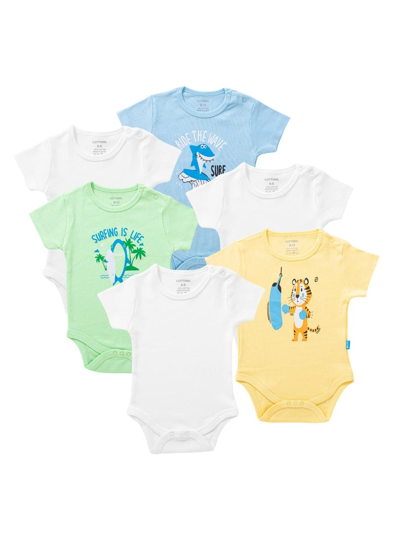 COTTONIL Pack of 6 Cotton Half Sleeve Bodysuit for Baby  - Image 1