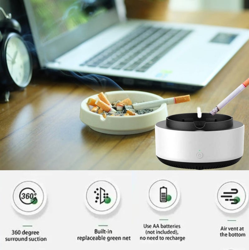 Shake Square Self Extinguishing Ashtray For Indoors , Multifunctional Air Purifier Ashtray Smart Function , Eco Friendly with Filter Best for Family car office. White | Gray (White) - Image 4