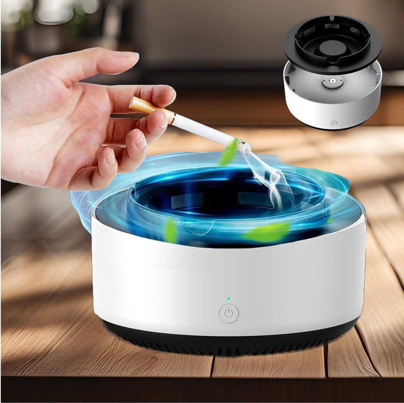 Shake Square Self Extinguishing Ashtray For Indoors , Multifunctional Air Purifier Ashtray Smart Function , Eco Friendly with Filter Best for Family car office. White | Gray (White) - Image 1
