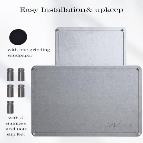 GAMYPET Stone Dish Drying Mat 24"×16" Large Diatomaceous Earth Dishes Quick Dry Pad for Kitchen Counter with Heighten Stainless Steel Feet, Fits Various Countertops & Drain Bowl Racks, Light Gray - Image 5