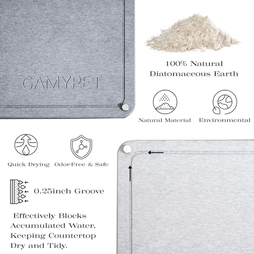 GAMYPET Stone Dish Drying Mat 24"×16" Large Diatomaceous Earth Dishes Quick Dry Pad for Kitchen Counter with Heighten Stainless Steel Feet, Fits Various Countertops & Drain Bowl Racks, Light Gray - Image 3