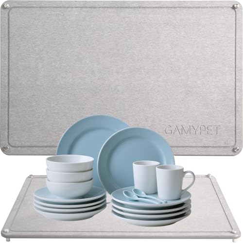 GAMYPET Stone Dish Drying Mat 24"×16" Large Diatomaceous Earth Dishes Quick Dry Pad for Kitchen Counter with Heighten Stainless Steel Feet, Fits Various Countertops & Drain Bowl Racks, Light Gray - Image 1