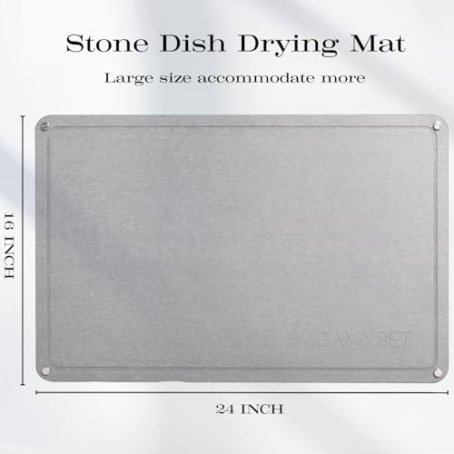 GAMYPET Stone Dish Drying Mat 24"×16" Large Diatomaceous Earth Dishes Quick Dry Pad for Kitchen Counter with Heighten Stainless Steel Feet, Fits Various Countertops & Drain Bowl Racks, Light Gray - Image 2