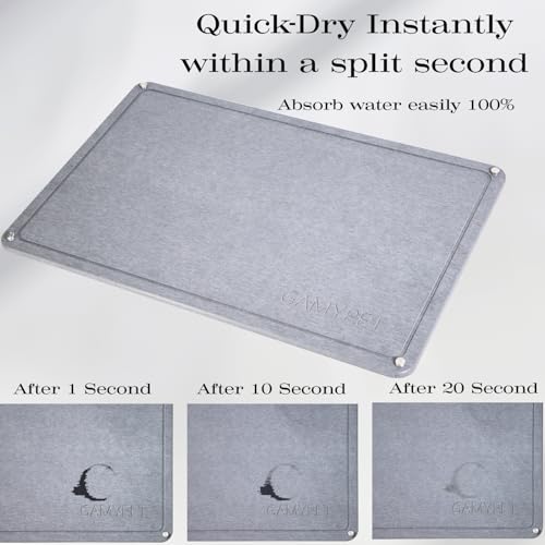 GAMYPET Stone Dish Drying Mat 24"×16" Large Diatomaceous Earth Dishes Quick Dry Pad for Kitchen Counter with Heighten Stainless Steel Feet, Fits Various Countertops & Drain Bowl Racks, Light Gray - Image 4