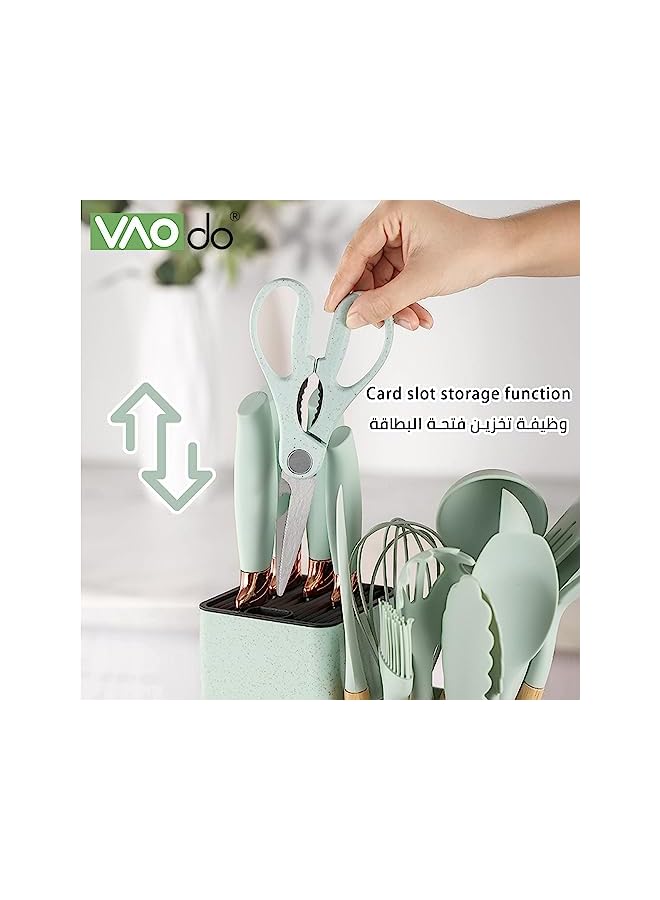 VAOdo 19 Piece Kitchen Knife and Cooking Utensils Set, Silicone Cookware Set with Storage Box and Cutting Board, Including Cooking Utensils Set, kitchen gadgets and knives, Green - Image 5