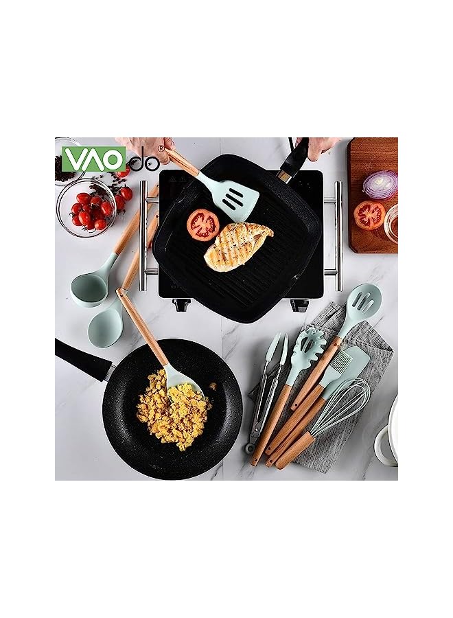 VAOdo 19 Piece Kitchen Knife and Cooking Utensils Set, Silicone Cookware Set with Storage Box and Cutting Board, Including Cooking Utensils Set, kitchen gadgets and knives, Green - Image 2