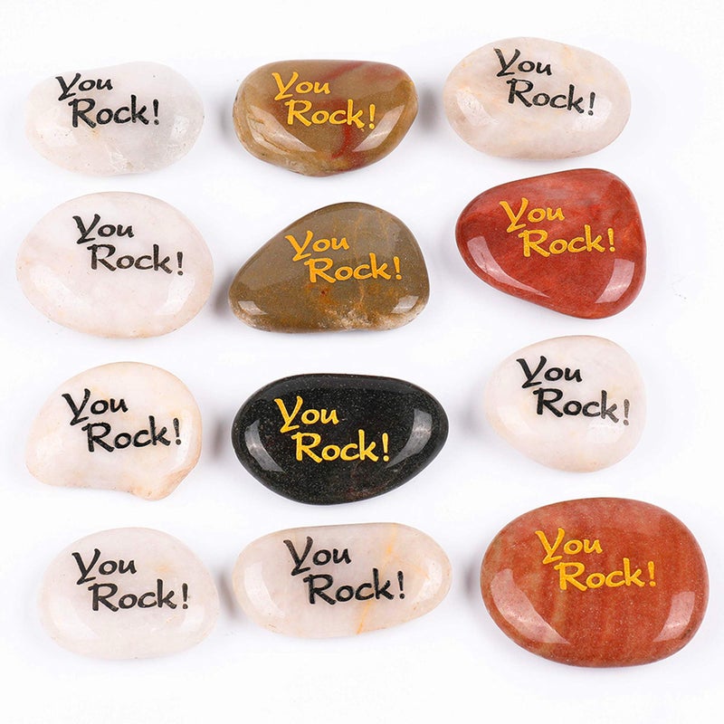 12 PCS You Rock RockImpact You Rock Gifts You are Amazing Engraved Inspirational Stones Pocket Stone River Rock Word Stone Appreciation Gratitude Stones Wholesale Bulk Pack of 12 You Rock