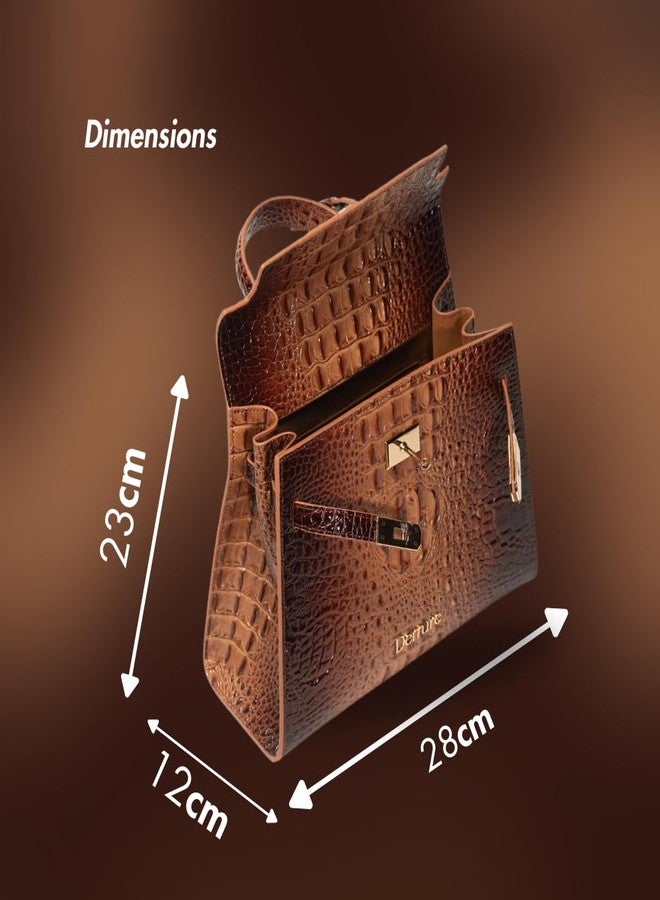 DEMURE Textured Top Handle Handbag for Women | Stylish Designer Purse with Elegant Finish | Spacious & Trendy Shoulder Bag (Brown) - Image 4