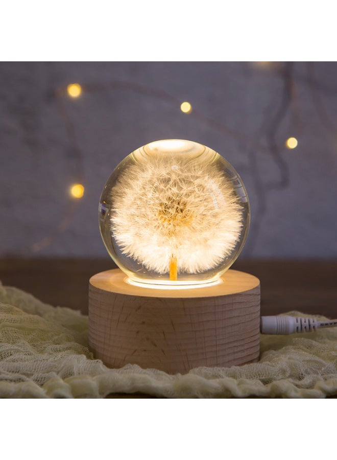 Gift For Girls Dandelion Crystal Ball Music Box Wooden Music Box Eternal Flower Music Box Birthday Z1-Color:Medium Dandelion Warm Light Plug-in-Dimensions:The Dream Wedding - Image 1