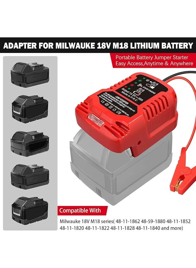 Milwaukee M18 18V Battery Car Jump Starter Adapter, Jumping Starter for 12V Car Up to 3.5L Gas or 3.5L Diesel Engine, with 11AWG Cable and Clamp Kit (Battery Not Included) - Image 2