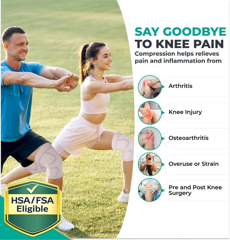 Modvel 2 Pack Knee Brace for Women & Men - Workout Knees Compression Sleeve for Knee Pain Relief Joint Support for ACL, Arthritis, Meniscus Tear Knees Brace for Sports, Rodilleras para Gym Fitness - Image 2