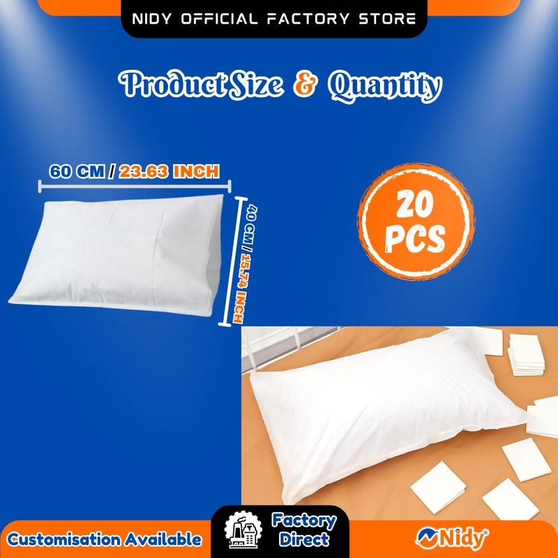 STORE77 Nidy 20Pcs Disposable Pillow Case NonWoven Pillow Covers for Medical Travel Hotel Bedroom Home Bedding Portable Supplies SingleUse Pillowcases with Flap Design White Color Size 40x60CM - Image 3