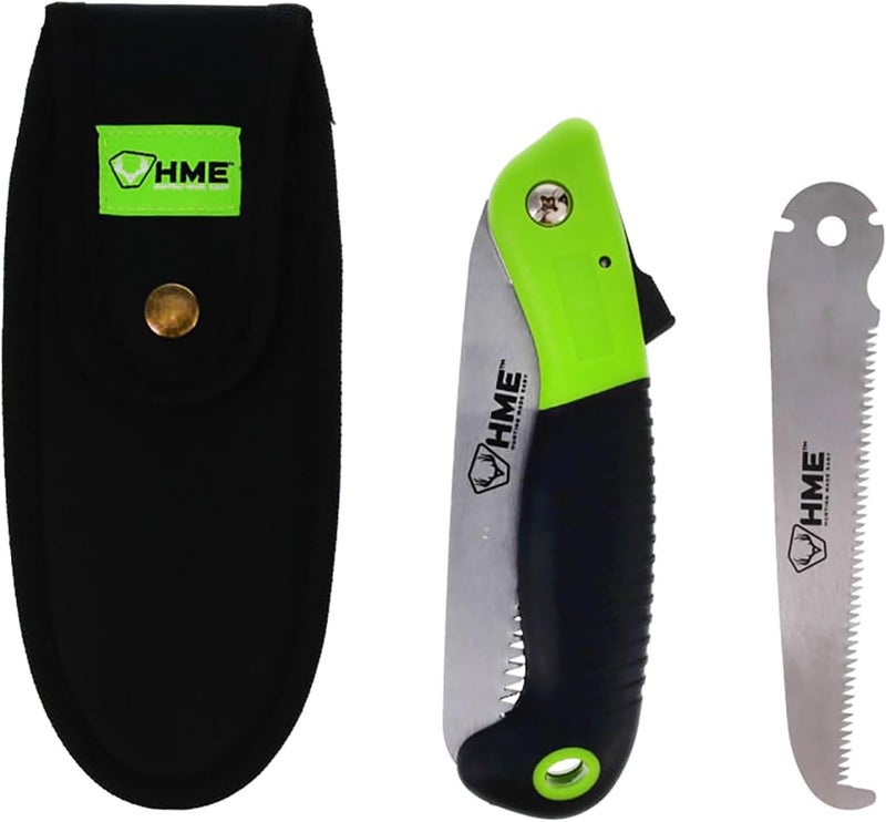 HME Folding Saw Combo Pack - Hand Saw with Hand Protector, 5" Wood Blade & 5" Bone Blade for Hunting Camping, Backpacking - Image 1