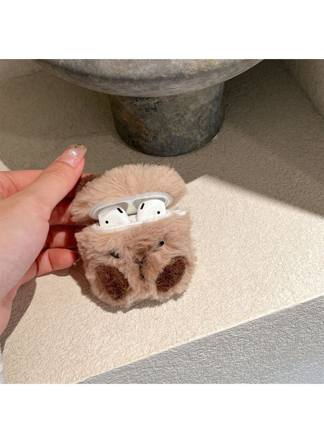 Cartoon Plush Capybara For Airpods Pro2 لـ AppleBluetooth Wireless 1/2/3 جيل سماعة رأس لطيفة للسيدات - اللون: قطيفة Capybara - الموديل: AirPods 1/2 جيل - Image 4