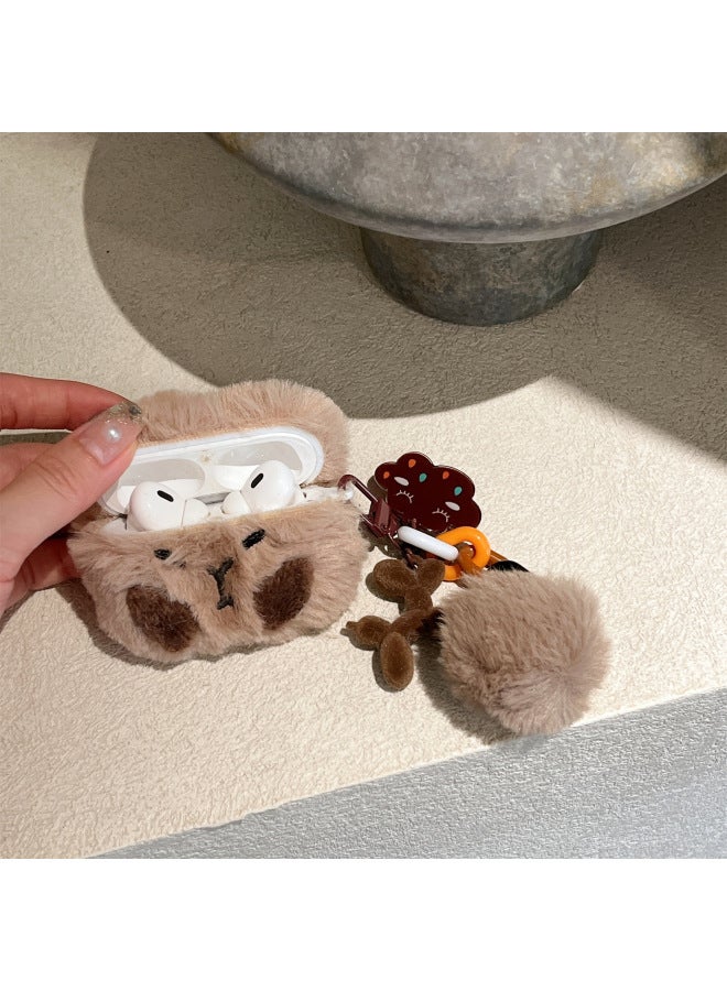 Cartoon Plush Capybara For Airpods Pro2 لـ AppleBluetooth Wireless 1/2/3 جيل سماعة رأس لطيفة للسيدات - اللون: قطيفة Capybara - الموديل: AirPods 1/2 جيل - Image 3