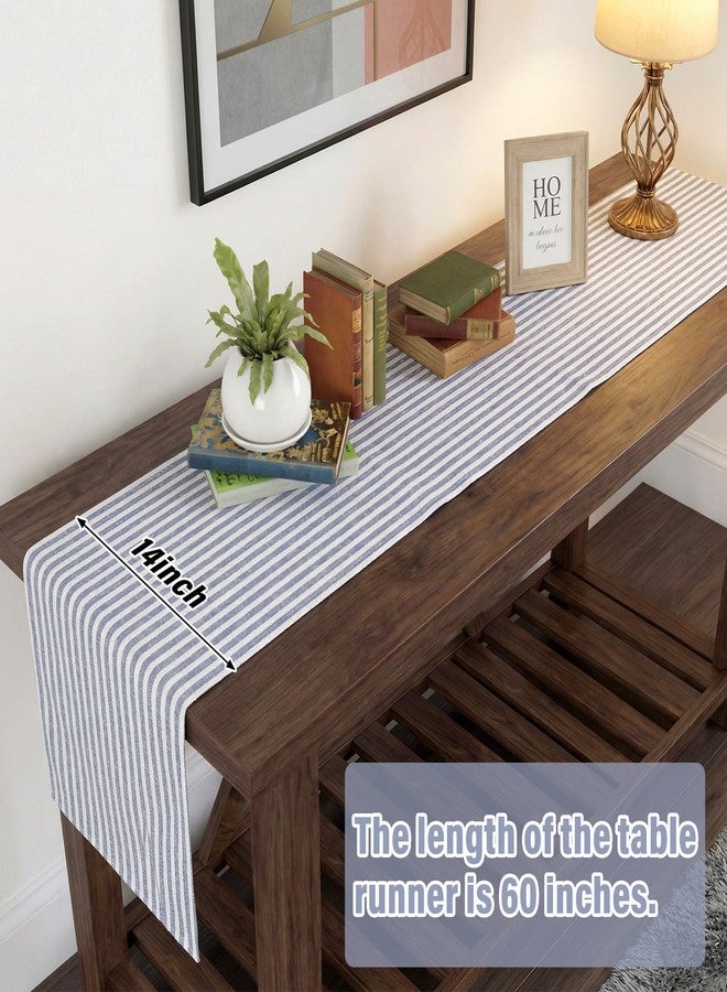 Breling Blue and White Striped Table Runner Cotton Linen Farmhouse Table Runner for Dining Kitchen Coffee Centerpiece Rustic Home Decor Spring Summer (14 x 60 Inch) - Image 2