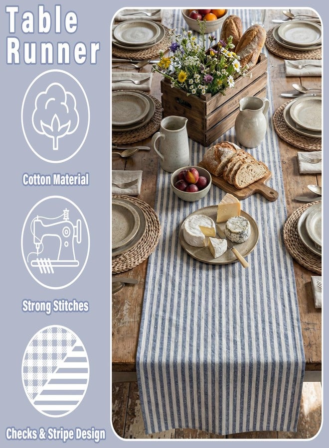 Breling Blue and White Striped Table Runner Cotton Linen Farmhouse Table Runner for Dining Kitchen Coffee Centerpiece Rustic Home Decor Spring Summer (14 x 60 Inch) - Image 3