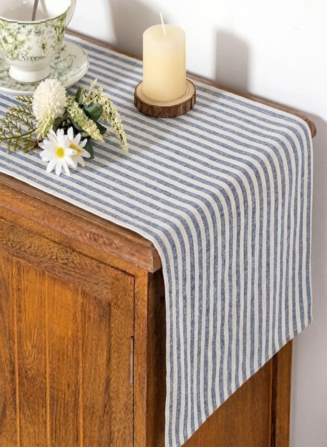 Breling Blue and White Striped Table Runner Cotton Linen Farmhouse Table Runner for Dining Kitchen Coffee Centerpiece Rustic Home Decor Spring Summer (14 x 60 Inch) - Image 5