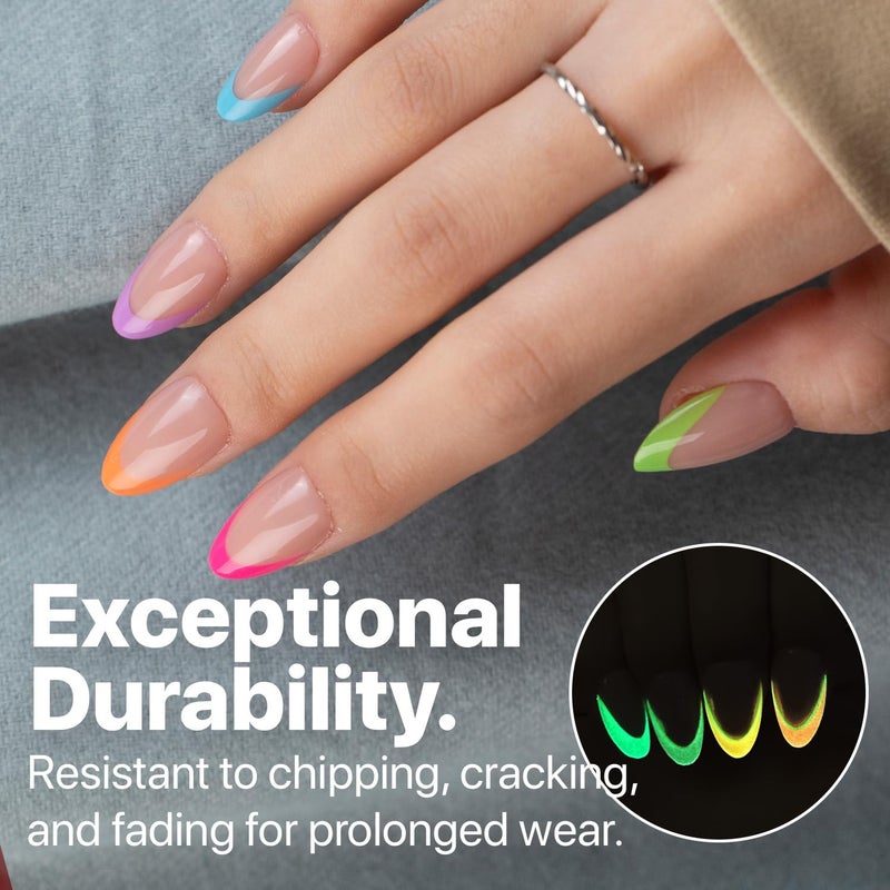 SXC Cosmetics X-Pro Tips French Tip Press On Nails - Bright Pastel Glow in the Dark Series (GLOW114KIT-S Almond) - Image 3