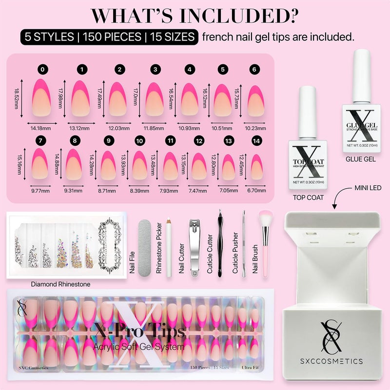 SXC Cosmetics X-Pro Tips French Tip Press On Nails - Bright Pastel Glow in the Dark Series (GLOW114KIT-S Almond) - Image 4