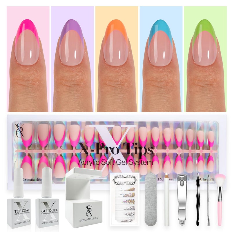 SXC Cosmetics X-Pro Tips French Tip Press On Nails - Bright Pastel Glow in the Dark Series (GLOW114KIT-S Almond) - Image 1