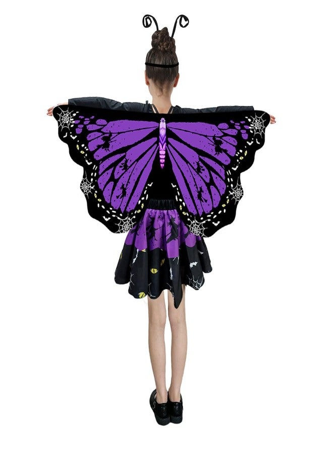 Jackcell Butterfly Costume for Girls,Double-Sided Fairy Wings Halloween Costumes Set,Butterfly Wing with Skirt Dress Up for Kids Party (Purple) - Image 2