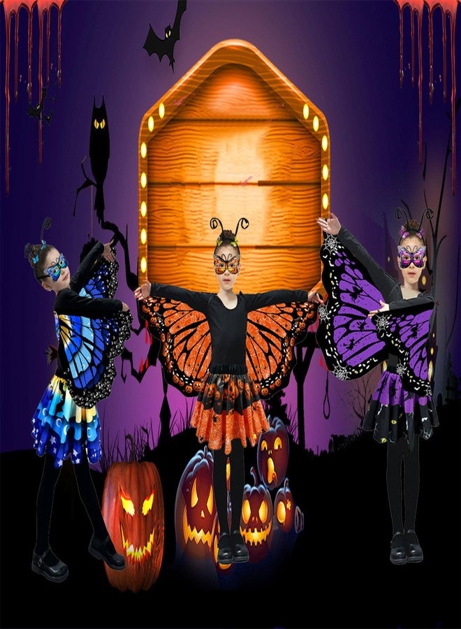 Jackcell Butterfly Costume for Girls,Double-Sided Fairy Wings Halloween Costumes Set,Butterfly Wing with Skirt Dress Up for Kids Party (Purple) - Image 4