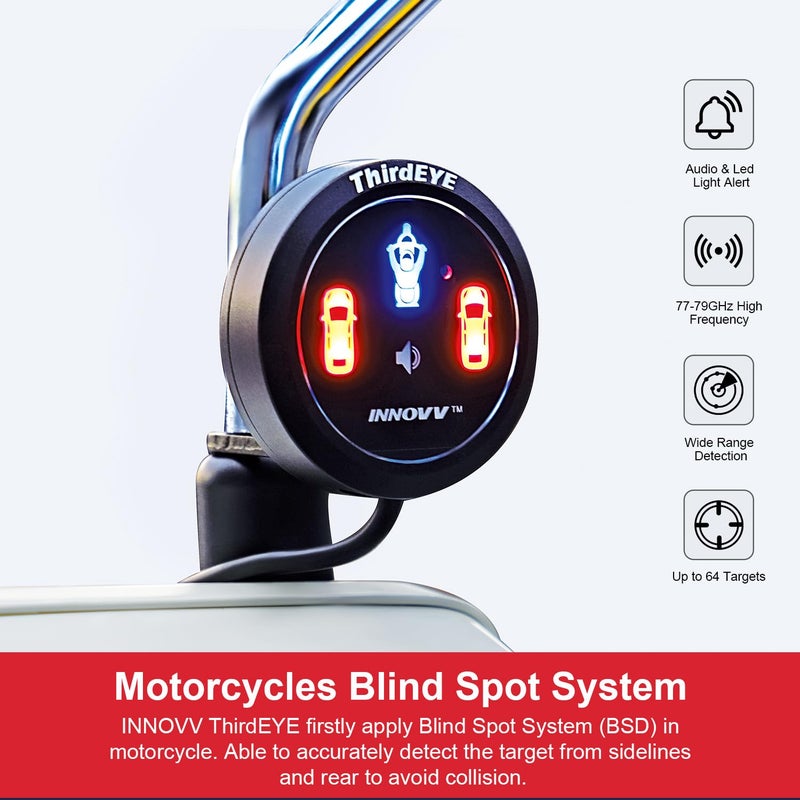 INNOVV INNOVV ThirdEYE Motorcycle Blind Spot System with Voice and Turn Signal Warning, Waterproof Motorcycle Assistance System, Detects Side and Rear Hazards for Motorcycle/Bicycle/E-Bike (Watch Version)  - Image 2