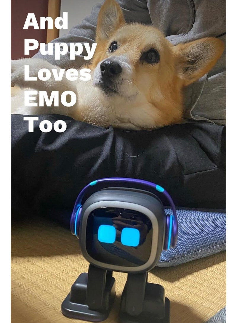 LIVING.AI LivingAIروبوت EMO Go Home الذكي للحيوانات الأليفة المكتبية مع محطة شحن، التعرف على الوجه والصوت، رفيق تفاعلي ذكي - Image 2