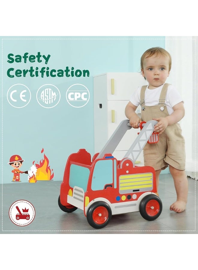 labebe Red Fire Truck Wooden Baby Push Walker - 2-in-1 Toddler Push & Pull Toys Learning Walker Stroller Walker with Wheels for Baby Girls Boys 1-3 Years Old - Image 5