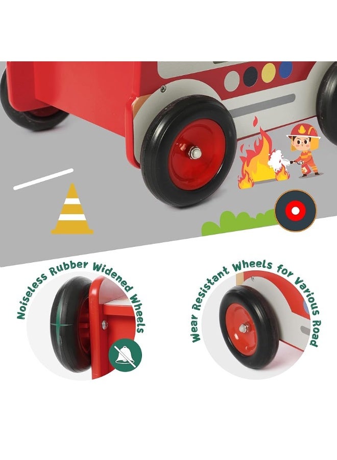 labebe Red Fire Truck Wooden Baby Push Walker - 2-in-1 Toddler Push & Pull Toys Learning Walker Stroller Walker with Wheels for Baby Girls Boys 1-3 Years Old - Image 2