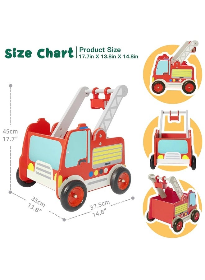 labebe Red Fire Truck Wooden Baby Push Walker - 2-in-1 Toddler Push & Pull Toys Learning Walker Stroller Walker with Wheels for Baby Girls Boys 1-3 Years Old - Image 4