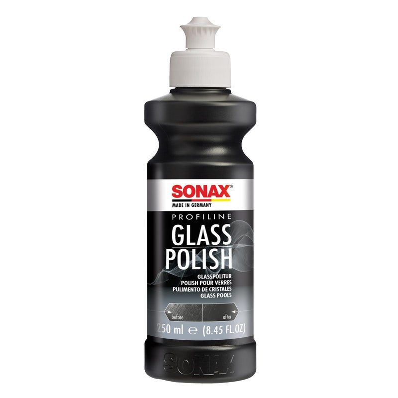 SONAX PROFILINE GlassPolish (250 ml) - removes slight scratches, blinding and etching from car windows made from glass. Silicone free | Item No. 02731410 - Image 1