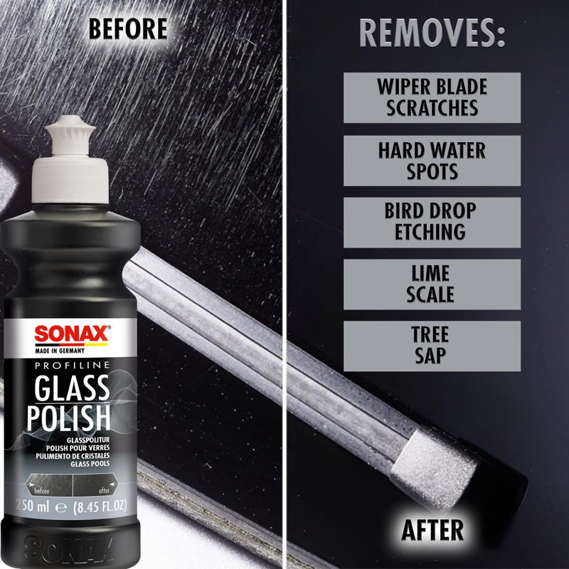 SONAX PROFILINE GlassPolish (250 ml) - removes slight scratches, blinding and etching from car windows made from glass. Silicone free | Item No. 02731410 - Image 2