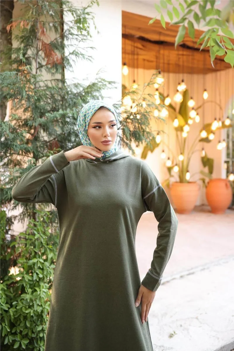بي ويست Hooded Long Sweat Pants Double Hijab Tracksuit Set - 03082.005 - Khaki