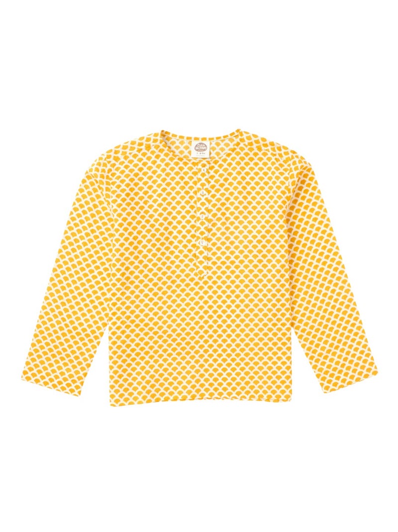 Cub McPaws Boys Cotton Kurta - Yellow Geometric Pattern, Full Sleeve, Regular Fit, 4-12 Years - Image 1
