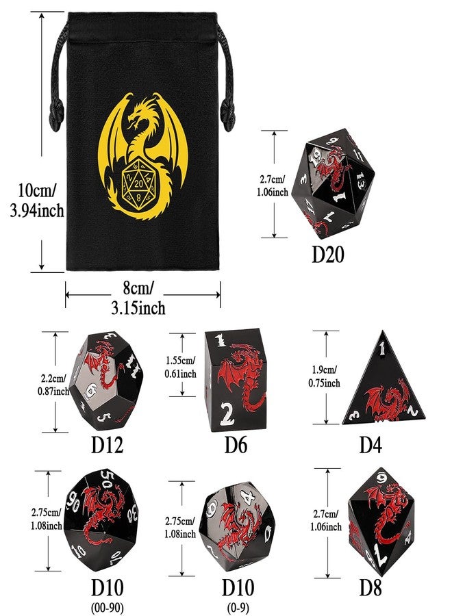 DND DADO Metal DND Dice - Red Dragon Embossed Pattern, 7 Piece Polyhedral DND Dice Set, DND Starter Set, D&D Gift with Gift Bag, Role Playing Game DND Accessories, Black - Image 4