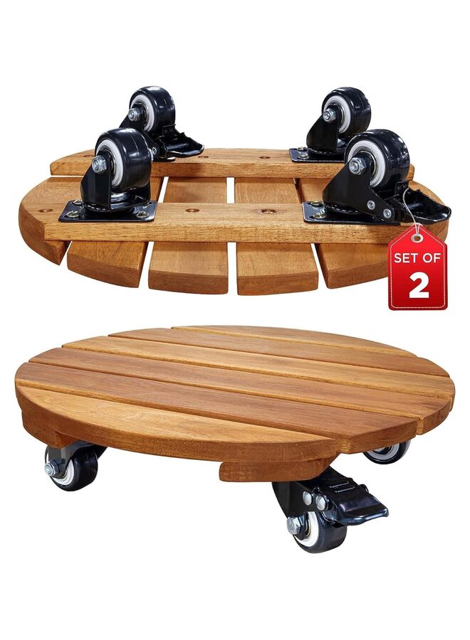 LAMAY 2 PCS Wood Plant Caddy with Wheels 360 Degree Swivel Casters Durable Rolling Stand for Potted Plants and Heavy Items Transportation - Image 1