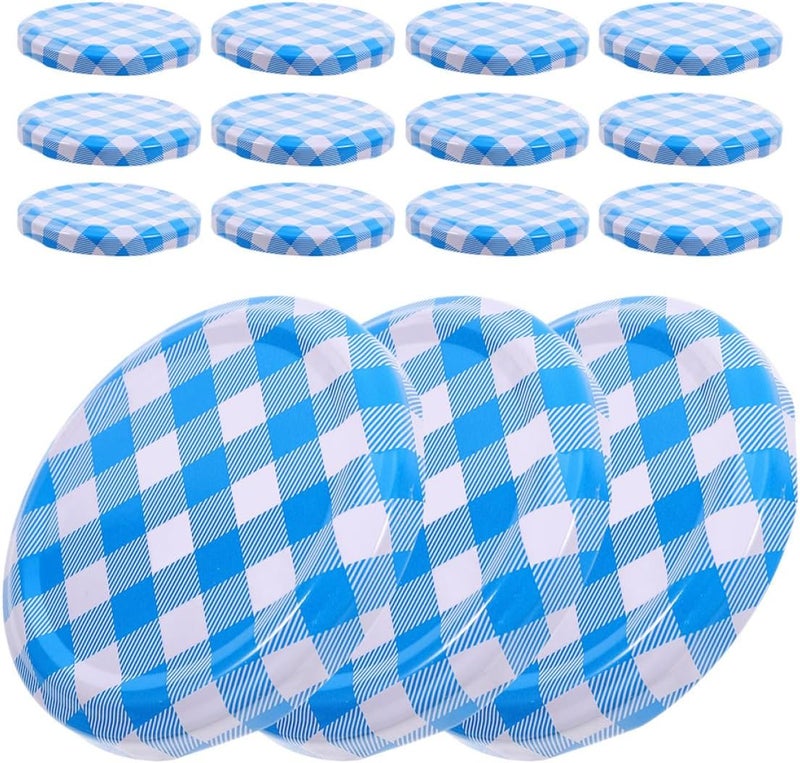 HANABASS Checked Plaid Tinplate Leakproof Jar Covers 63mm Regular Mouth Sealing Jelly Jar Lids for Home Canning and Food Preservation, 50pcs - Image 1