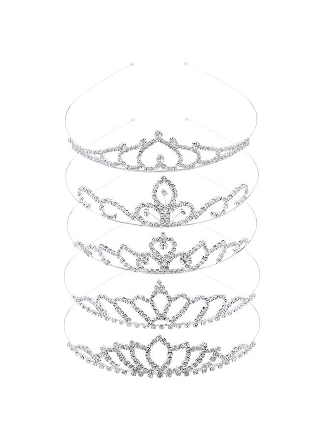 Cinaci 5 Pack Sparkly Glitter Rhinestone Silver Metal Headbands Wedding Hair Crowns Tiaras Clasps Accessories for Kids Girls Women Brides (5 Pack S2) - Image 1