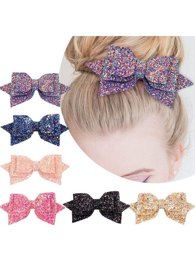 Yeaplike 5 Inch Glitter Hair Bows Boutique Hair Clips 6 Pcs Multi Color Glitter Sequins Big Hair Bows For Baby Girls Teens Toddlers  - Image 2